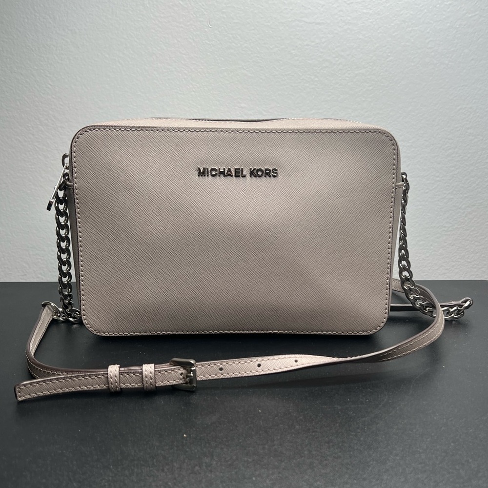 Michael Kors Jet Set Gray Saffiano Crossbody Bag